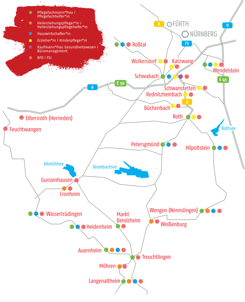 Karte der Ausbildungsorte im AWO Kreisverband